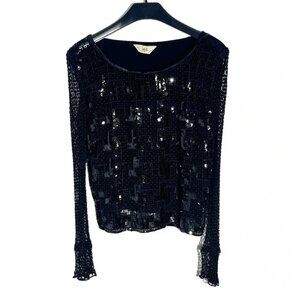 Sagaie Paris Vintage sequin and fishnet long sleeve sweater shirt black …